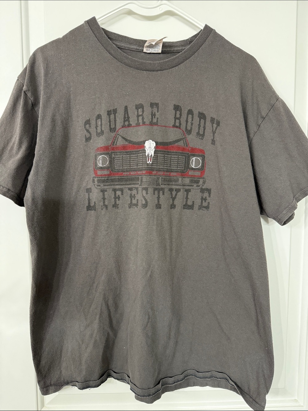 Delta Women’s Gray Graphic Tee with Red Squarebody Truck Illustration
